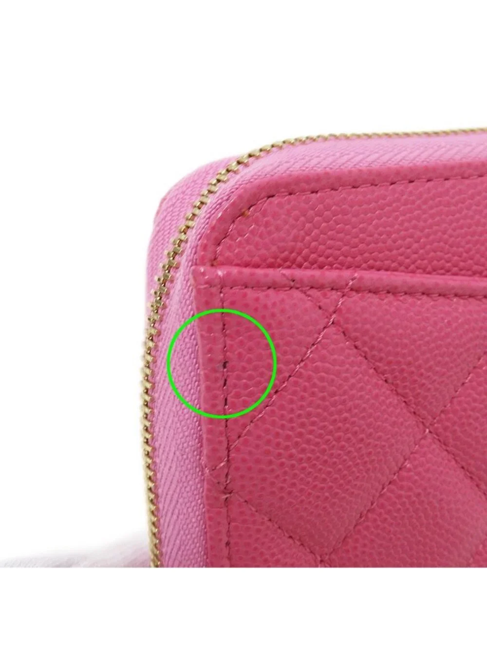 Chanel Wallet Quilted Chief Caviar Leather Pink Gold Zip Around